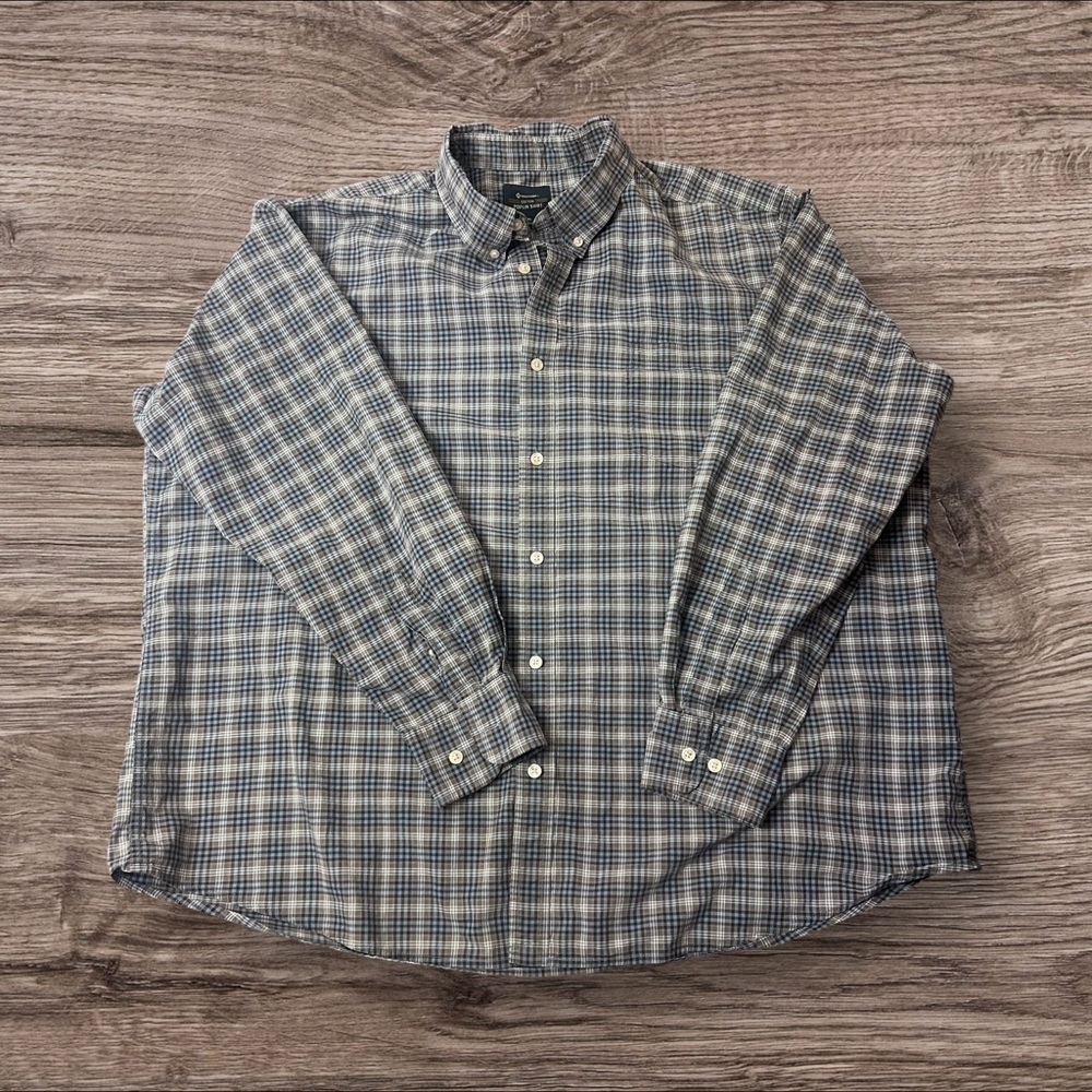 Men's Blue Black and Gray Plaid Oxford Long Sleeve Shirt Size XXL